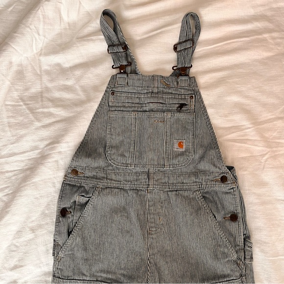 Carhartt WIP Pants - Carthartt rugged flex relaxed fit denim railroad stripe bib overalls